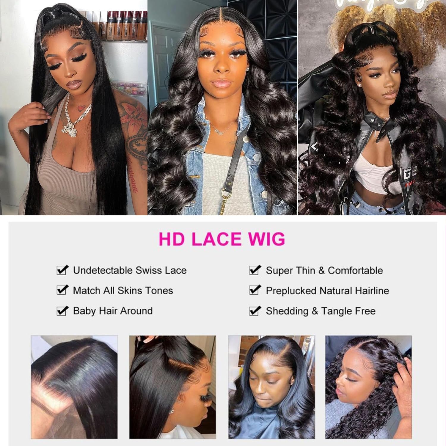 28" Lace Front Wigs Pre Plucked with Baby Hair 180 Density Body Wave Human Hair Wig Glueless Wigs for Women 13X4 HD Lace Frontal Brazilian Virgin Hair Wig