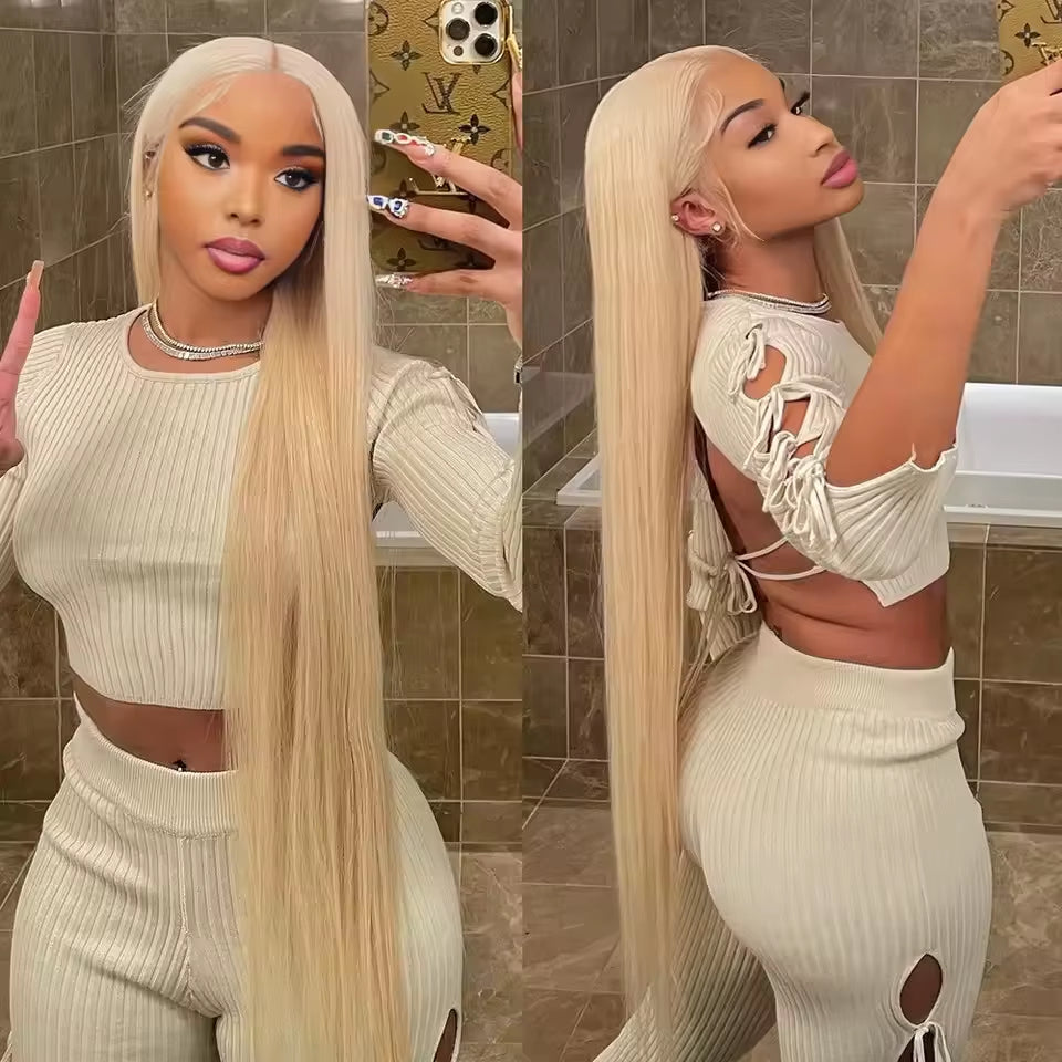 24Inch HD Transparent 613 Blonde Straight 13X4 Lace Front Human Hair Wigs for Women Brazilian 200 Density Lace Frontal Wig