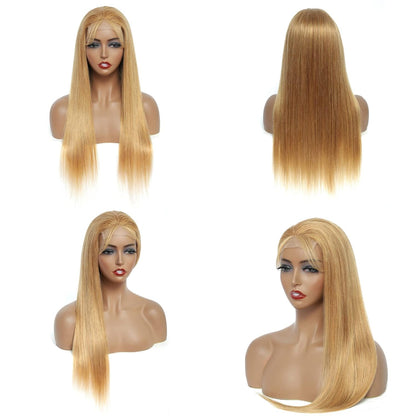 Human Hair Wig 5X5 27 Brown Yaki Wave Lace Front Wigs Dark Brown Human Hair Wig 200% Density