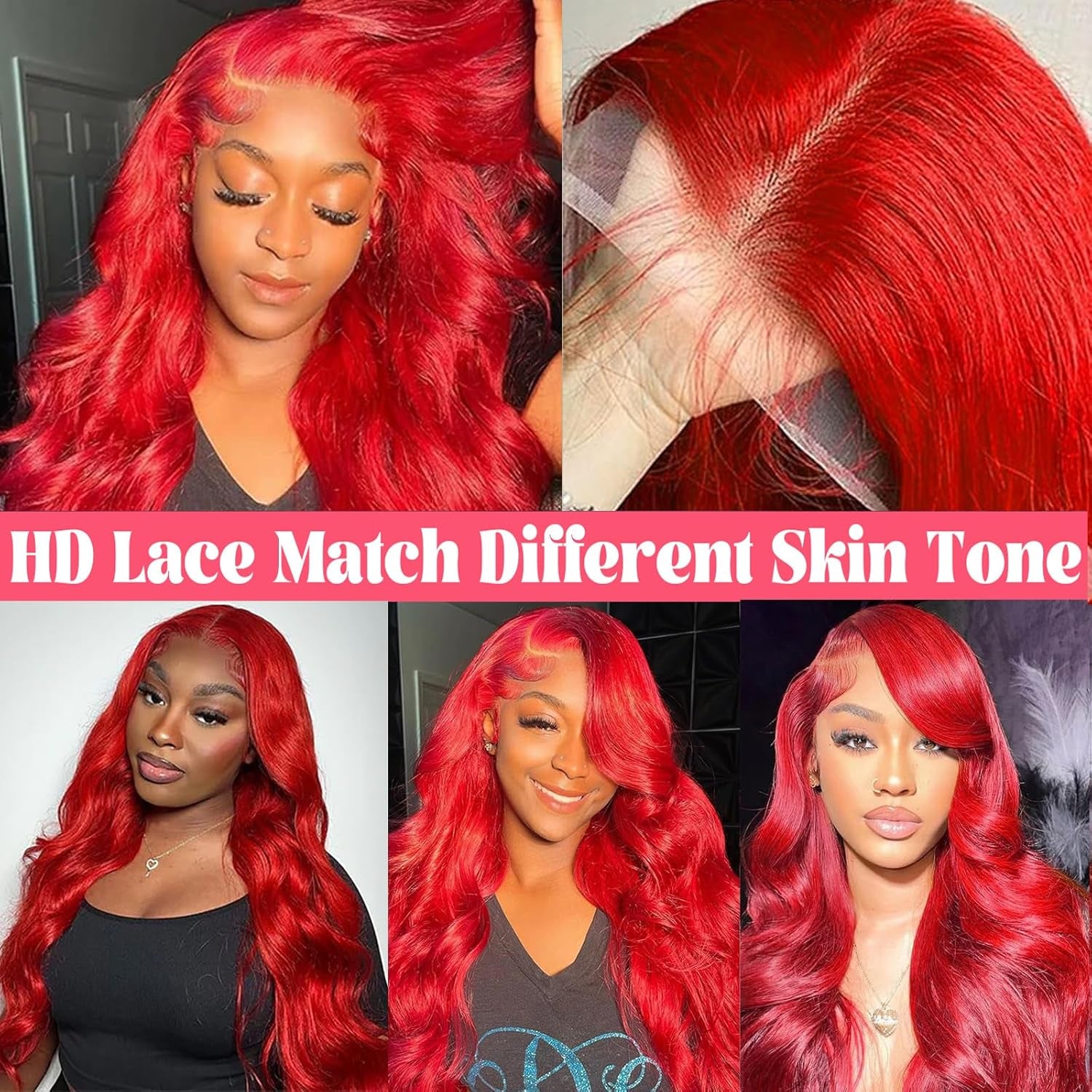 Hot Red Lace Frontal Wig - 32 Inch HD Transparent Lace Front Wigs with Baby Hair - Glueless Human Hair Wig