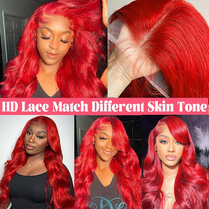 Hot Red Lace Frontal Wig - 32 Inch HD Transparent Lace Front Wigs with Baby Hair - Glueless Human Hair Wig