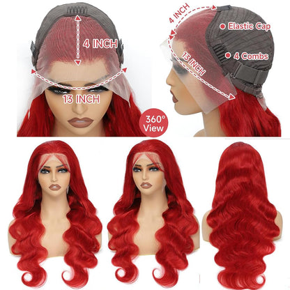 Hot Red Lace Frontal Wig - 32 Inch HD Transparent Lace Front Wigs with Baby Hair - Glueless Human Hair Wig