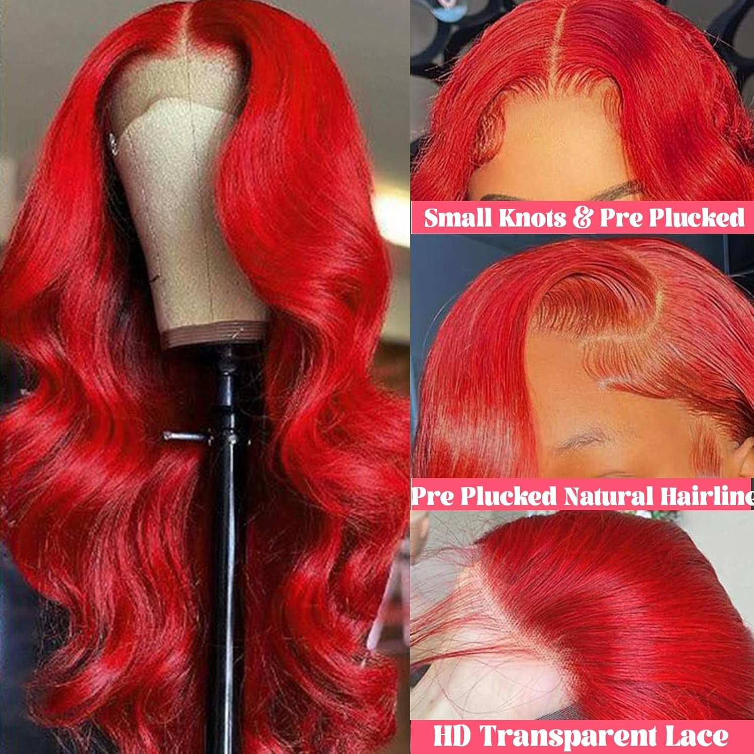 Hot Red Lace Frontal Wig - 32 Inch HD Transparent Lace Front Wigs with Baby Hair - Glueless Human Hair Wig