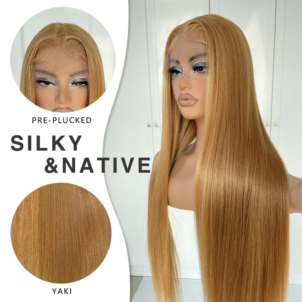 Human Hair Wig 5X5 27 Brown Yaki Wave Lace Front Wigs Dark Brown Human Hair Wig 200% Density