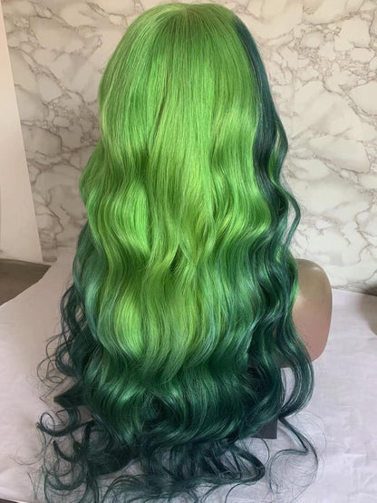 180%Density Highlight Green Wig Ombre Lace Front Wig Human Hair Wigs for Black Women Human Hair Lace Front Loose Body Wave Wig(14Inch, Highlight Green)