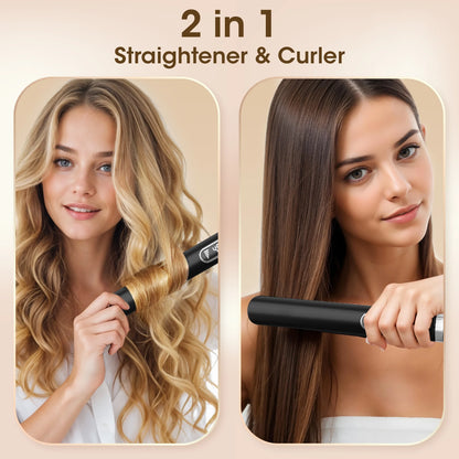Hair Straightener, 1 Inch Flat Iron Curling, Curling Iron Ceramic, Dual Voltage, Black