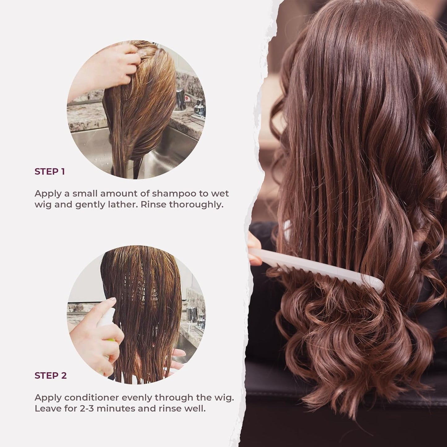 Luxury Wig Shampoo and Conditioner Set for Synthetic and Natural Hair Wigs - Made in USA, Sulfate-Free, Enhances Shine & Softness, Prolongs Wig Lifespan, Deeply Nourishes & Detangles