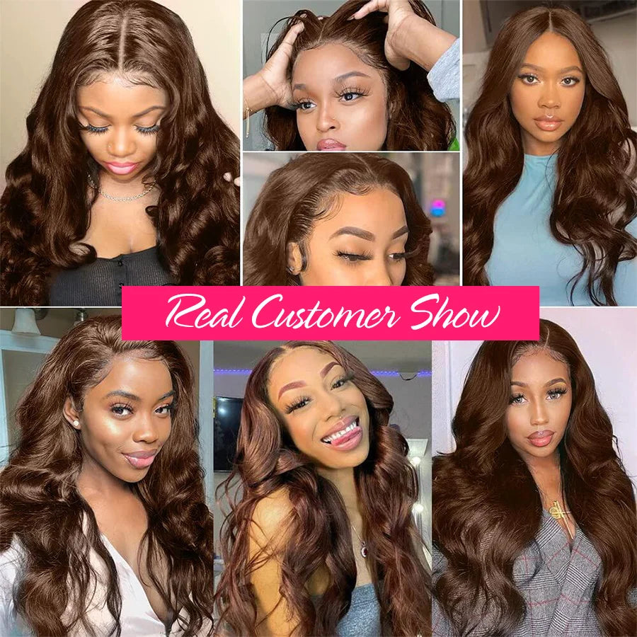 Chocolate Brown 13x6 HD Lace Front Human Hair Wigs For Women Brazilian Body Wave 4x4 13x4 Full Lace Frontal Wigs 100% Human Hair