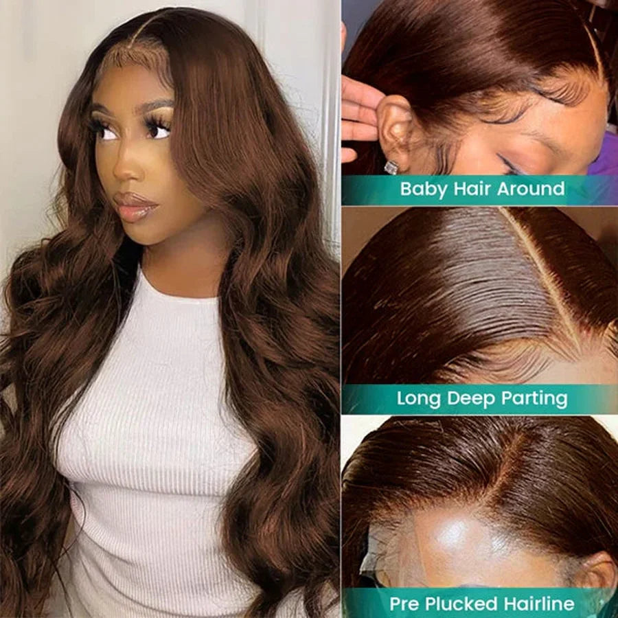 Chocolate Brown 13x6 HD Lace Front Human Hair Wigs For Women Brazilian Body Wave 4x4 13x4 Full Lace Frontal Wigs 100% Human Hair