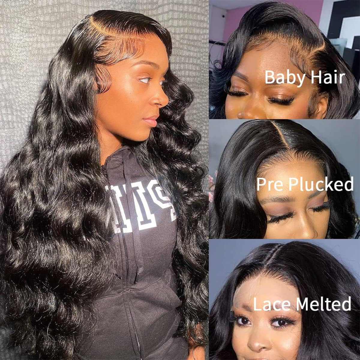 28" Lace Front Wigs Pre Plucked with Baby Hair 180 Density Body Wave Human Hair Wig Glueless Wigs for Women 13X4 HD Lace Frontal Brazilian Virgin Hair Wig