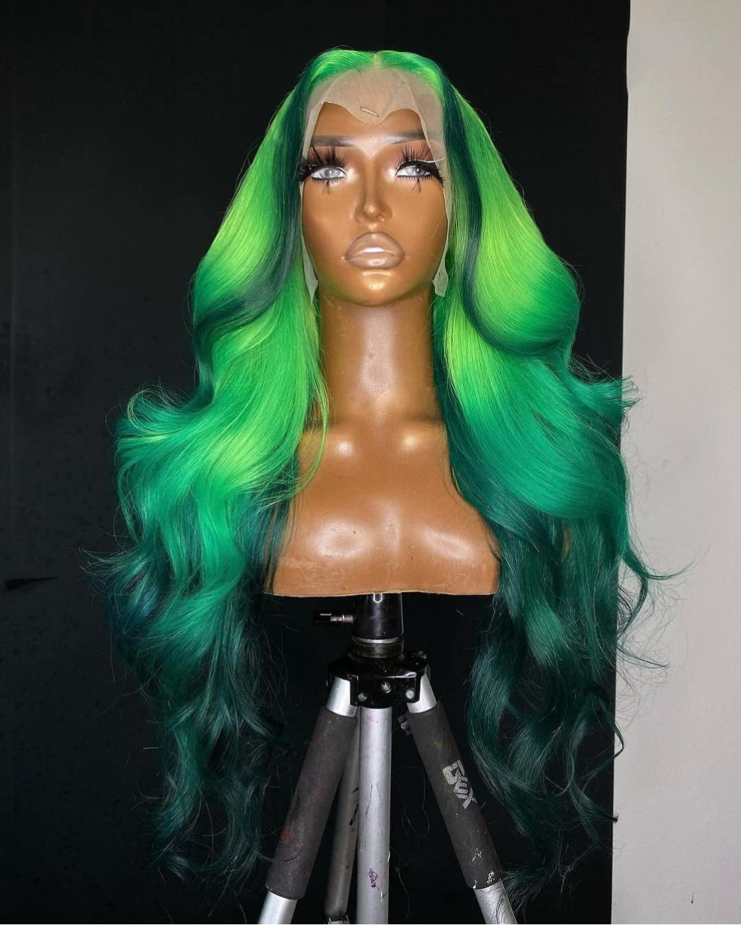 180%Density Highlight Green Wig Ombre Lace Front Wig Human Hair Wigs for Black Women Human Hair Lace Front Loose Body Wave Wig(14Inch, Highlight Green)