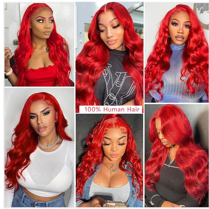 Hot Red Lace Frontal Wig - 32 Inch HD Transparent Lace Front Wigs with Baby Hair - Glueless Human Hair Wig