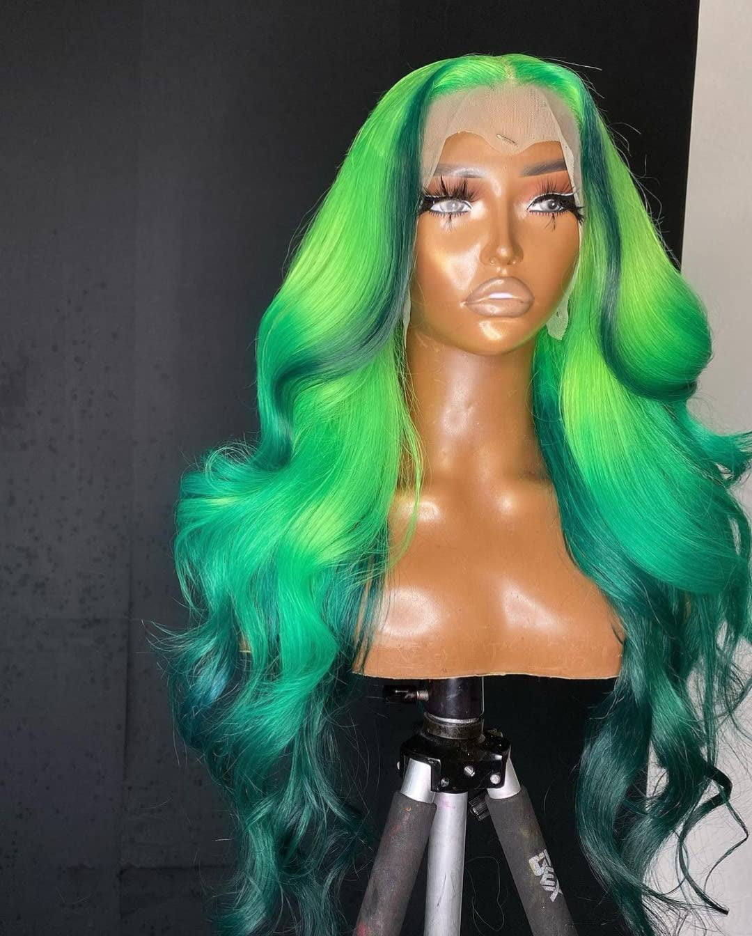 180%Density Highlight Green Wig Ombre Lace Front Wig Human Hair Wigs for Black Women Human Hair Lace Front Loose Body Wave Wig(14Inch, Highlight Green)