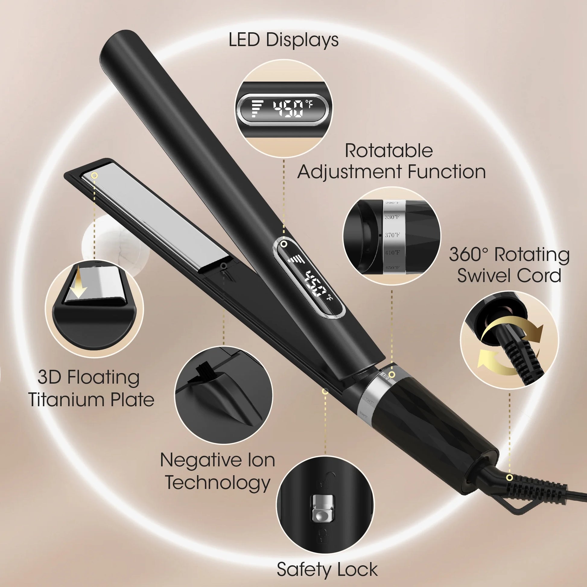 Hair Straightener, 1 Inch Flat Iron Curling, Curling Iron Ceramic, Dual Voltage, Black