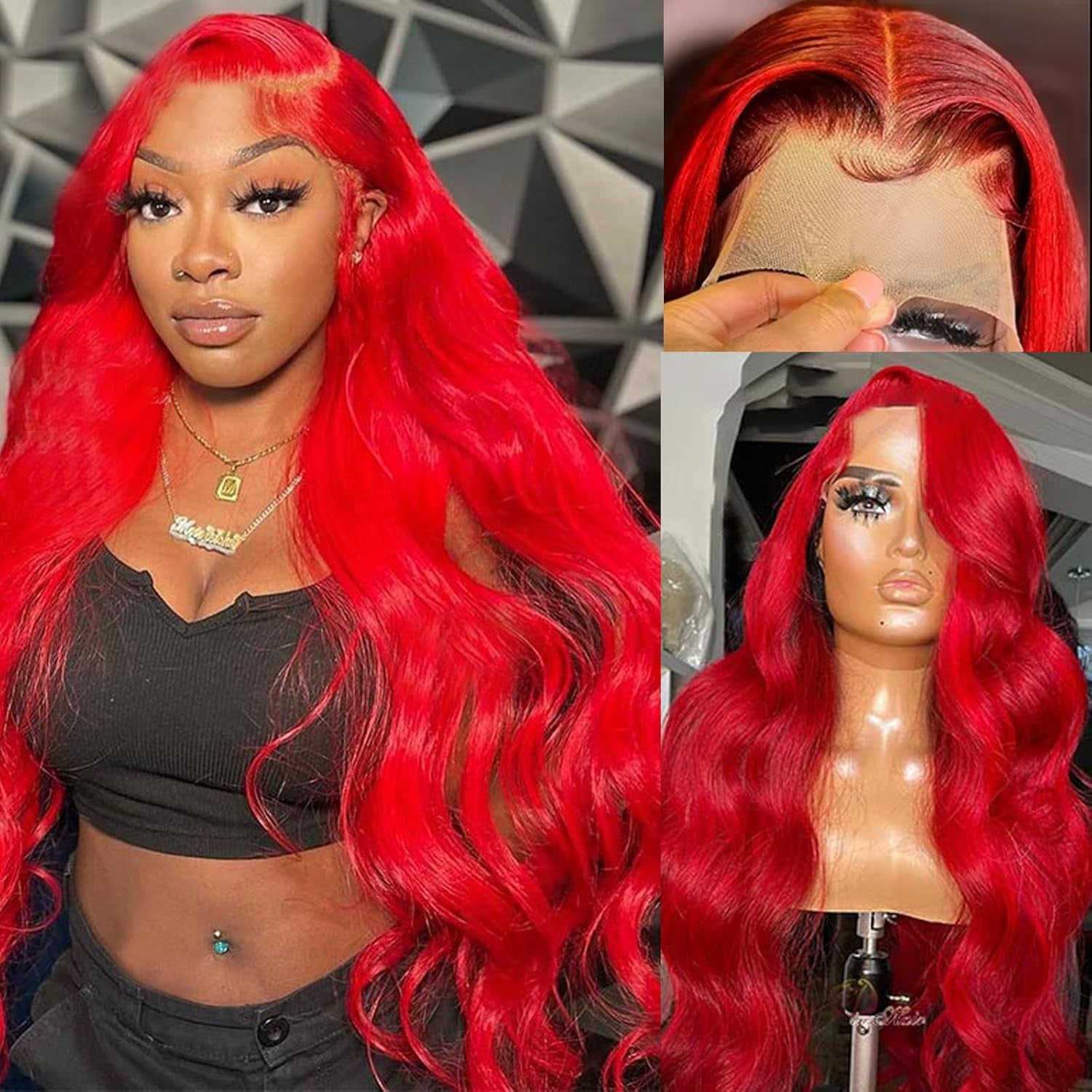 Hot Red Lace Frontal Wig - 32 Inch HD Transparent Lace Front Wigs with Baby Hair - Glueless Human Hair Wig